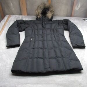 Eddie Bauer Lodge Down Jacket Womens Medium Black Hooded Insulated Quilted Parka